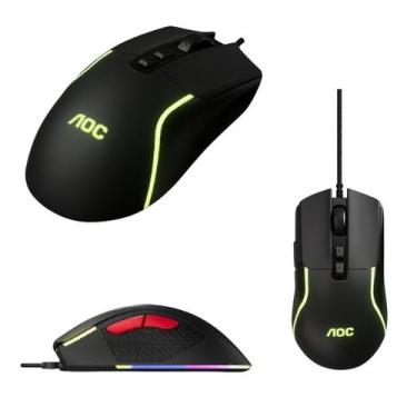 Imagem de Mouse Gamer AOC Com Fio USB Preto 7200 DPI 07 Botões LED
