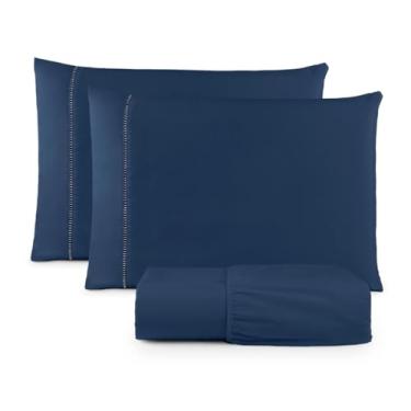 Imagem de Kit Jogo De Lençol Cama Casal(AZUL MARINHO-QUEEN)