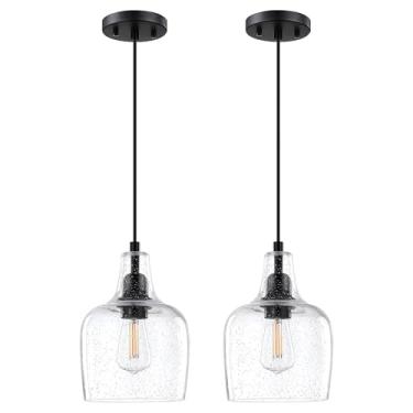 Imagem de Dolaimy House Pacote com 2 1 luminária pendurada em ilha de cozinha interna 15,5 cm luminárias pendentes de vidro transparente com sementes com acabamento preto moderno casa de fazenda jantar sobre a