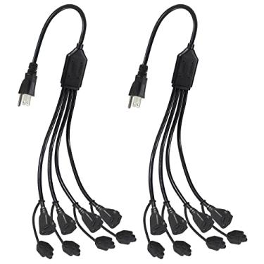 Imagem de KUNCAN Cabo divisor de energia de 4 saídas – 3 pinos de 1 a 4 vias, adaptador multiplugue macho para fêmea, cabo de extensão estilo Y 16AWG 13A com tampa de tomada para computador, luz LED de palco