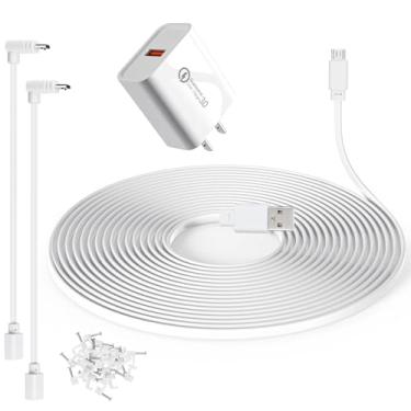Imagem de YEAOI Cabo de extensão de câmera de 15 metros para Wyze Cam v4, Wyze Cam Pan v3, Wyze OG, Wyze Cam v3 e v3 Pro, cabo de carregamento externo com adaptador em forma de L e adaptador de energia de 18 W