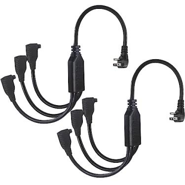 Imagem de [Pacote com 2] Cabo de extensão divisor de energia de 3 saídas de 3 m - Divisor de cabo de extensão de plugue plano de 1 a 3 polegadas, SJT 16AWG, 3 pinos de 1 a 3 vias, perfil baixo, plugue plano