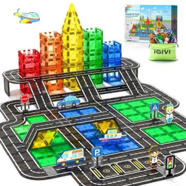 Imagem de Conjunto de estrada Magnetic Tiles IGIVI 104 unidades com carro e cria