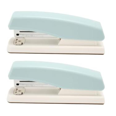 Imagem de Grampeador de escritório portátil grampeador durável não deslizamento rotativo grampeador para estudantes trabalhos escolar trabalho plástico metal 2pcs (Azul)