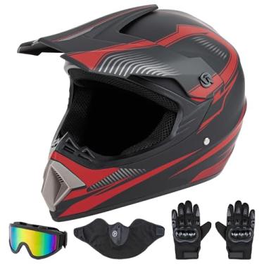 Imagem de CARTMAN Capacete adulto de motocicleta, preto fosco e vermelho, motocross Dirt Bike, aprovado pelo DOT para off-road e quadriciclo adulto GG