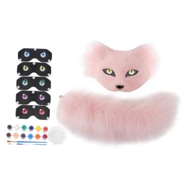 Imagem de Baoblaze Máscara de falsa e cauda adorável e resistente, fantasia de animal cosplay para festa de festival, Rosa