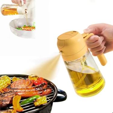 Imagem de Pulverizador de Azeite 2 em 1 Dosador Para Oleo e Vinagre 500ml em Vidro Temperado Borrifador Multiuso para Cozinha Spray Galheteiro Para Churrasco e Saladas Econômico e Fácil de Usar (Bege)
