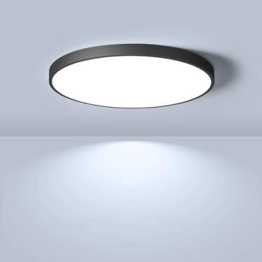 Imagem de Luminária de teto de montagem embutida de LED, 22,9 cm 18 W, luz do dia 6000K branca, preta plana moderna e redonda, 1800 LM, lâmpadas de teto brancas equivalentes a 180 W para cozinha, escada, quarto