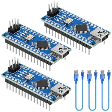 Imagem de YELUFT 3 peças de placa Nano V3.0 com cabo ATmega328P MCU CH340G chip 5V 16M microcontrolador compatível com Arduino Nano (soldado, mini porta USB)