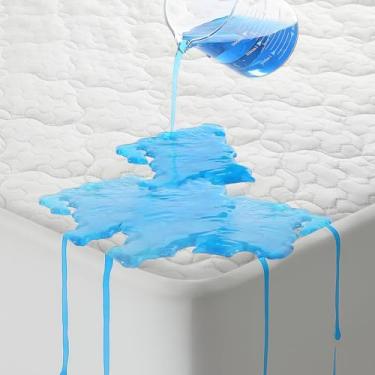 Imagem de Protetor de colchão impermeável de 5 lados, capa de colchão acolchoada de raiom de bambu, tamanho GG, respirável, refrescante, sem ruído, lençol macio com bolso profundo de até 45,7 cm