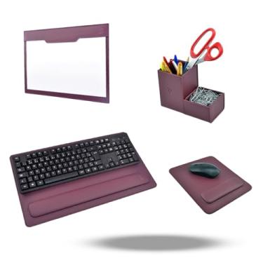 Imagem de Kit Escritório Sintético Vayly com Porta-Caneta, Porta-Clips, Risque Rabisque A4, Apoio para Teclado e Mouse Pad. (Vinho)