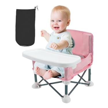 Imagem de Cadeira alta para bebês, cadeira alta portátil para crianças com cinto de segurança para crianças e bolso traseiro para armazenamento, assento dobrável para bebês com bandeja de alimentação removível