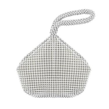 Imagem de AUEAR, Bolsa feminina triangular com zíper, tamanho mini, bolsa de mão para noite, luxuosa, brilhante, para batom, formatura, coquetel, casamento, noivado, prata