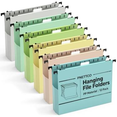 Imagem de Pastas de arquivo suspensas de plástico com capacidade extra, pacote com 12 pastas suspensas reforçadas, expansão de 5 cm, tamanho carta para arquivos em massa/gráficos médicos (cores Morandi)