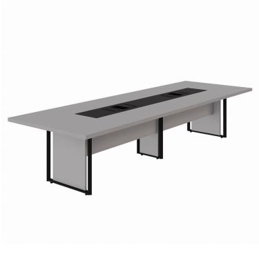 Imagem de Mesa de Reunião 360cm Corporativa 6 Pessoas com Caixa de Tomadas Corporate Cinza Sagrado /Preto