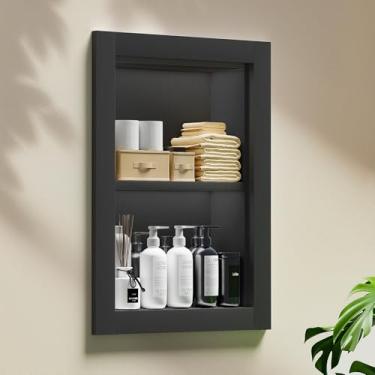 Imagem de Fuwnvuwn Armário de remédios embutido, substituição de armário de remédios de nicho de madeira 35,5 x 45,7 cm, nicho de parede à prova d'água para banheiro/corredor, preto