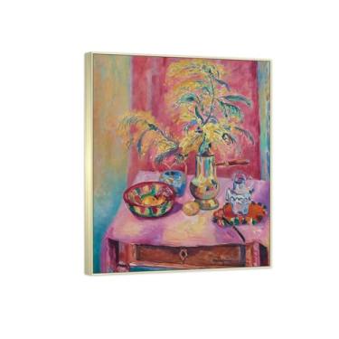 Imagem de BMZFYBS Arte de parede em tela de flores reprodução de pintura famosa - imagens de moldura prateada para sala de estar - pôster e impressões de decoração de mimosas 30 x 35 cm 12 x 13 pol