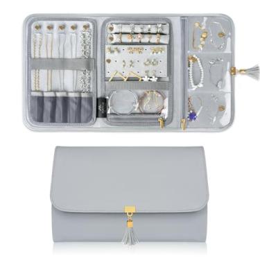 Imagem de Matein Organizador de viagem de joias para mulheres, sem embaraços, portátil, bolsa de rolo envelope, bolsa de couro, impermeável, leve, porta-joias para colares, anéis, brincos, pulseiras