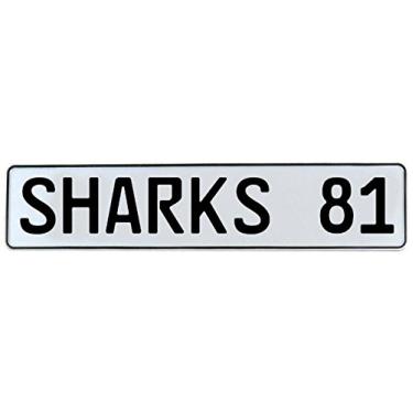 Imagem de Arte de parede 543767 da Vintage Parts (SHARKS 81 NHL San Jose branco carimbado placa de rua Mancave)
