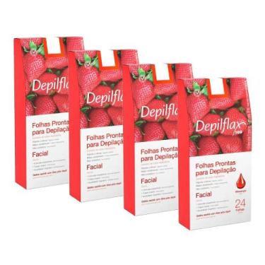 Imagem de 4cx Folhas Prontas Depilação Facial Depilflax Morango 24un