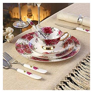 Imagem de Prato de jantar elegante conjunto de jantar para restaurante e casa, conjunto de louça pastoral com pratos de garfo, talheres de porcelana avançada para 1 pessoa/a (A)
