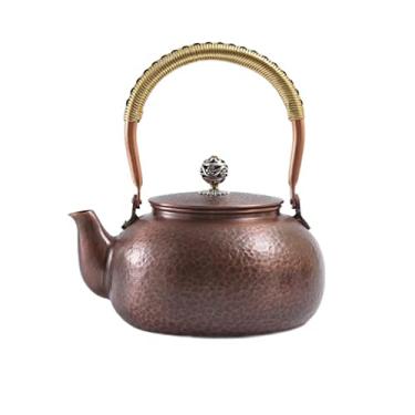 Imagem de Chaleira para uso doméstico, estilo chinês, chaleira de cobre com padrão de martelo, conjunto de chá, água fervente, retrô, para escritório, bule de cobre, chaleira para ferver (C-1200 ml)