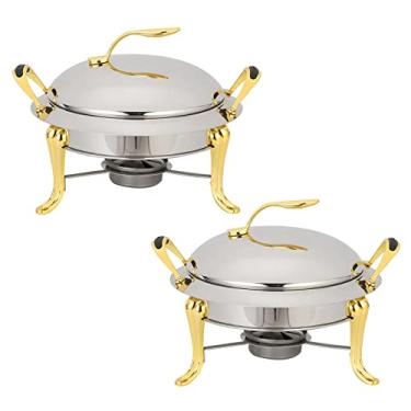 Imagem de Conjunto de prato de atrito 3L, servidor de buffet redondo de aço inoxidável de tamanho completo com panelas, tampa e suportes de combustível, para festa de catering, jantar de casamento, aquecedor