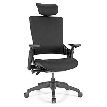 Imagem de FZGGWYHL Escritório executivo de tecido técnico, mesa de escritório ergonômica, computador de encosto alto com suporte lombar, apoio de braço dobrável, giratório, ajustável, tarefa