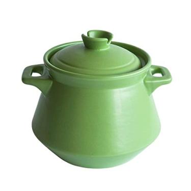 Imagem de wang hao shop Panelas, panela antiaderente, caçarola de ferro esmaltada, com tampa, padeiro de cerâmica para uso doméstico, panela de sopa, guisado de alta temperatura, caçarola de sopa/verde/grande