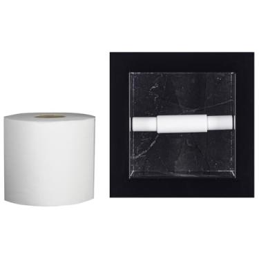 Imagem de Nicho Porta Papel Higiênico em Porcelanato Polido - (Calacata Black) com Borda em Alumínio, 15x15x11 cm, com Rolete