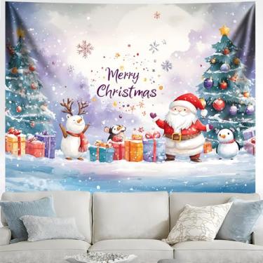 Imagem de Tapeçaria de Feliz Natal, decoração de parede, decoração de Natal, tapeçaria para quarto, sala de estar, decoração de festa, banners, fundo de placa de quintal (Merry Christmas-4, 79L" x 59W", sem