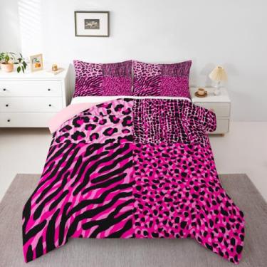 Imagem de Feelyou Conjunto de edredom queen de leopardo, zebra, estampa de animais, listras, decoração de quarto, arte abstrata, microfibra, 3 peças com 2 fronhas