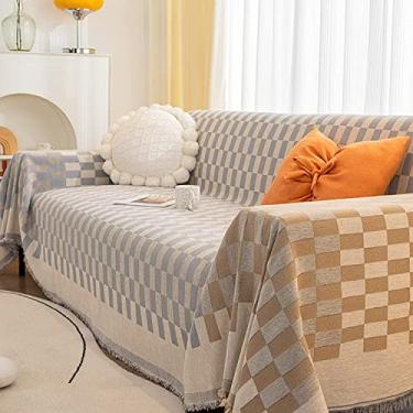 Imagem de Cobertor grande, macio e aconchegante quadriculado quadriculado quadrado decorativo para viagem sofá cama sofá, laranja, 180 x 300 cm (bege marrom 180 x 180 cm) (marrom cinza 180 x 300 cm)