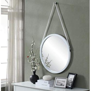 Imagem de Espelho de banheiro montado na parede espelho penteadeira círculo de madeira branca pendurado diâmetro decorativo para penteadeira quarto 40 cm