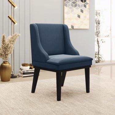 Imagem de Cadeira Decorativa Sala de Jantar Base Fixa de Madeira Firenze Suede Azul Marinho/Preto G19 - Gran Belo