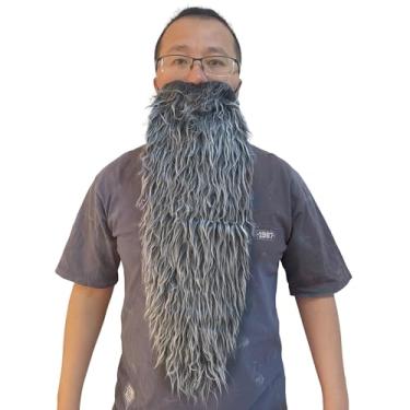 Imagem de GNCoards Fake Beard Costume, Long Costume Beard and Mustache Christmas Halloween Cosplay Wizard Beard Costume for Adults Men Women (Gray)