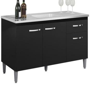 Imagem de Balcão de Pia 3 Portas Gabriela 120 cm Preto Fosco Sem Tampo Ajl Móveis