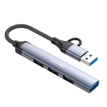 Imagem de Hub Conversor DS-64U 4 em 1 USB Tipo C para USB 3.0 (5Gbps) e 3x USB 2.0 Adaptador Expansor de Portas Notebook em Liga de Alumínio Plug e Play Compacto