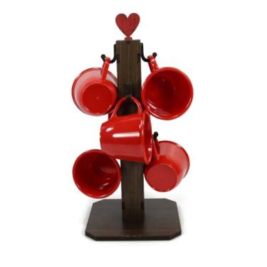 Imagem de Suporte Pedestal Para Xícaras + 6 Xícaras de Acrílico 80ml - Café, Chá, Cozinha (Vermelho)