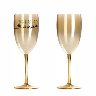 Imagem de Kit 8 Taças Vinho Drink 420ml Acrílica FELIZ NATAL - Aloha (Dourado - Papai Noel)