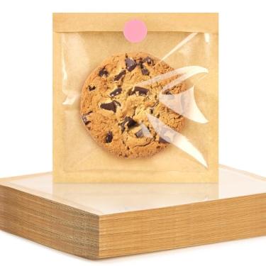 Imagem de Ocmoiy 200 sacos de embalagem de biscoito com selo, sacos de padaria de papel de 14 x 16,5 cm com janela, seláveis ao calor e resistentes a graxa para guloseimas, donuts, scone, brownie, fatia de bolo