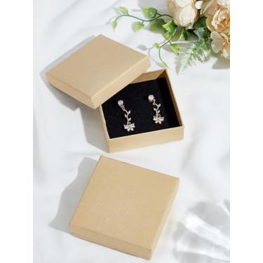 Imagem de 2 caixas de joias de papelão de papel kraft, caixas de presente quadradas, caixa de embalagem de madeira para anéis, pingentes, brincos, colares, lembrancinhas de festa, artesanato, 9 x 9 x 3 cm