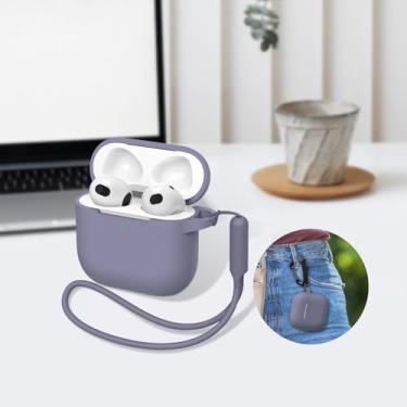 Imagem de Compatível com AirPods 4 geração [2024], fone de ouvido de silicone macio com chaveiro|alça de mão, capa protetora completa para fones de ouvido para AirPods 4ª geração - roxo lavanda