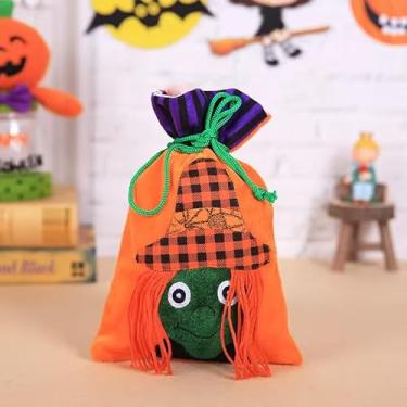 Imagem de Sacos de embrulho de presente bordados de desenho animado de Halloween, biscoitos doces, tecido de veludo, saco com cordão, artigos festivos para decoração de casa, estilo B, 26 x 17 x 0,5 cm