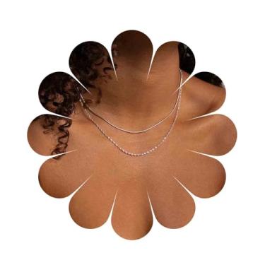 Imagem de Aneneiceera Colar vintage de corrente em camadas dourada, gargantilha minimalista, corrente italiana, de camada dupla, joia para mulheres e meninas, Zinco, Sem Pedra Preciosa