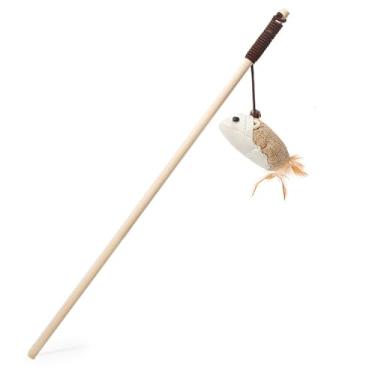 Imagem de ZJchao Varinha de Provocação para Gatos, Brinquedo Interativo para Gatos, Vara de Madeira Durável Com Penas, Corda de Linho para Ambientes Internos e Externos, Diversão para Gatinhos, (Tipo 2)