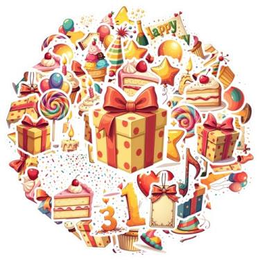 Imagem de 70 peças adesivos de festa de aniversário de brinquedo, artigos de papelaria, decalques de festa divertidos para mala, geladeira, telefone, bagagem, laptop, guitarra, carro, brinquedos, faça você