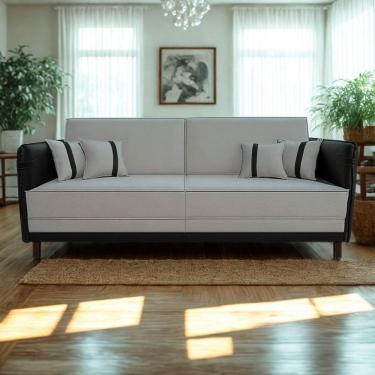 Imagem de Sofá 3 Lugares Modular Filipi 2,12m Sala Recepção Clínica Cor:linho Cinza-corino Preto