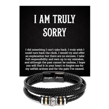 Imagem de FLAGISTA Pulseira I'm So Sorry For Him, Forgive Me Bracelet, I'm Sorry Gift For Him, com cartão e caixa., Sorry For Him Bracelet, Couro, Sem Pedra Preciosa