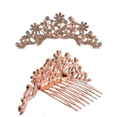 Imagem de Topatacadalejewel Mini Tiara Princesa Strass Pente de cabelo coroa banhado a ouro rosa